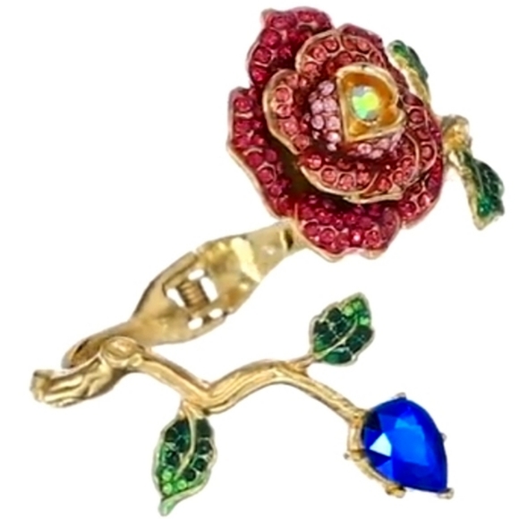 NWT Betsey Johnson Rose Hinged Bangle Bracelet, gold toned - Picture 7 of 17